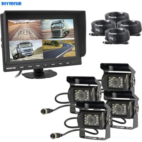 DIYSECUR 9" 4 Split QUAD Rear View Monitor Car Monitor + 4 x CCD IR Night Vision Waterproof Car Camera Video Security System