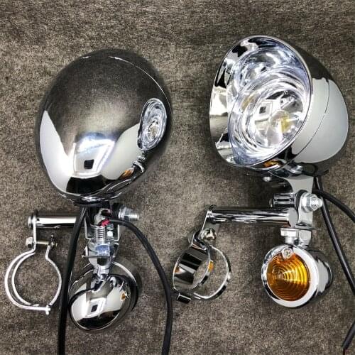 Chrome Motorcycle Turn Signal Light Universal Spot Lamp Motorbike Auxiliary Drive Passing Indicator With Mount Bar Fork Bracket
