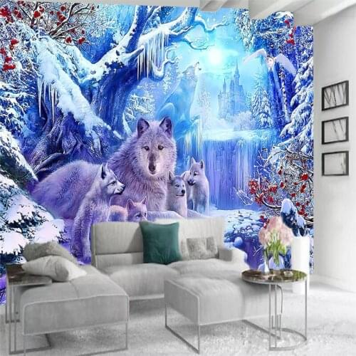 Customized Cartoon Animal 3d Wallpaper Happy Little Wolf in the Dreamy Forest Living Room Bedroom Wallcovering HD 3d Wallpaper