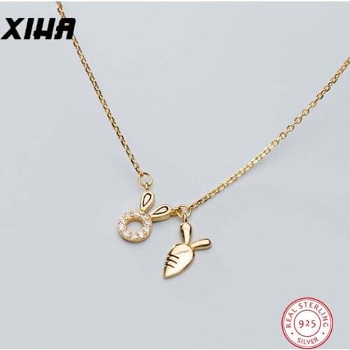 Carrot Bunny Rabbit Crystal Zircon Choker Necklaces for Women 925 Sterling Silver Gold Boho Statement Necklace for Girls Teens