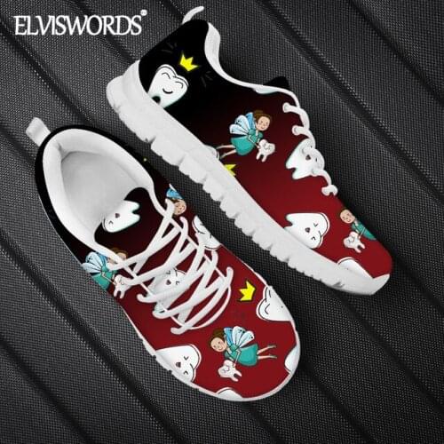 ELVISWORDS Gradient Nursing Pattern Brand Design Breathable Womens Sneakers Flats Casual Ladies Flat-Shoes zapaotos de mujer