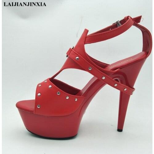 LAIJIANJINXIA New Sandals Women Leather Platform 15cm High Heels Sandals Woman Shoes Summer Buckle Lady Dress Shoes Handmade