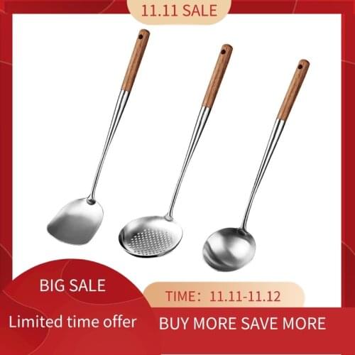Wok Spatula and Ladle,Skimmer Ladle Tool Set, 17Inches Spatula for Wok, 304 Stainless Steel Wok Spatula