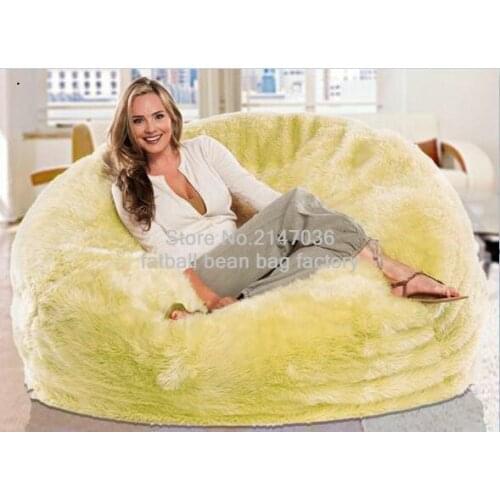 Large lemon or white or cream Shaggy Faux Fur Long Fur Beanbag Cover Plush Bean Bag Chair 116cm(D)