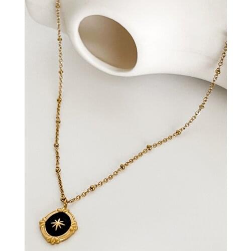 Monlansher Cute Lolita Coin Enamel Pendant Necklace Eight-pointed Star Titanium Steel Chain Necklace Vintage Necklace Jewelry