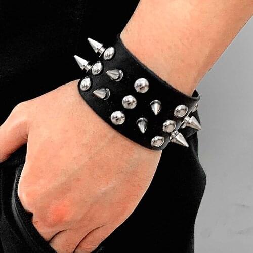 Punk Biker Men Fashion Leather Bracelet Spike Cuff Wristband Jewelry