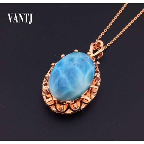 Natural Larimar Pendant Necklace Gemstone for Women Wedding Party Jewelry Gift