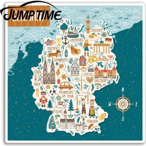 Jump Time Germany German Cool Map Vinyl Stickers Sticker Luggage Travel Waterproof Car Decal Window Bumper Auto Accessories