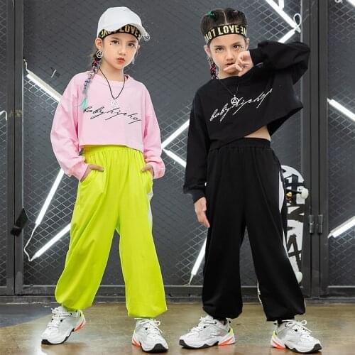 New Girls Hip Hop Dancing Clothes For Kids Long Sleeve Tops Hiphop Pants Modern Jazz Street Dance Costumes Rave Clothes DQS5726