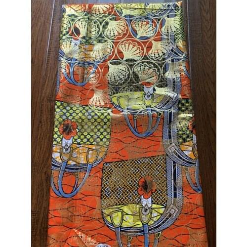 Wholesale African Full Golden Wax Fabric Best Quality Nigeria Gold Ankara Printed Wax Material 6Yards/Pcs Sewing For Dress Wear