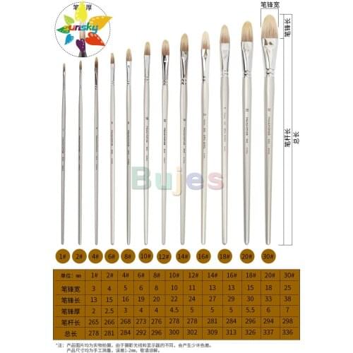 Original hwahong 866 Badger fur brush Cat tongue brush Oil painting brush Acrylic Gouache brush Long and semicircular head