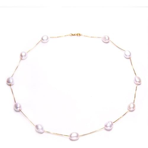 DAIMI Sterling Silver Tin Cup Station Chain Freshwater Cultured Pearl Jewelry European Style Natural Pearl Necklace For Woman