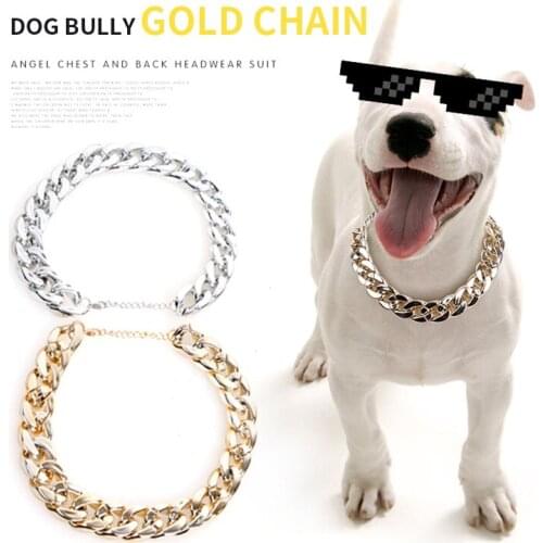 Dog Accessories Pet Necklace Thick Gold Chain Plated Plastic Dog Collar For Medium Large Dogs Bulldog Training Pets Accessories