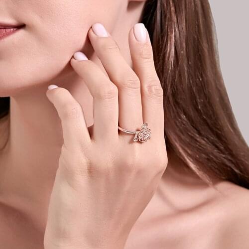 Birthday Gift Metal Rose Flower Leaf Retro Emboss 3D Rose Gold Copper Rings for Women