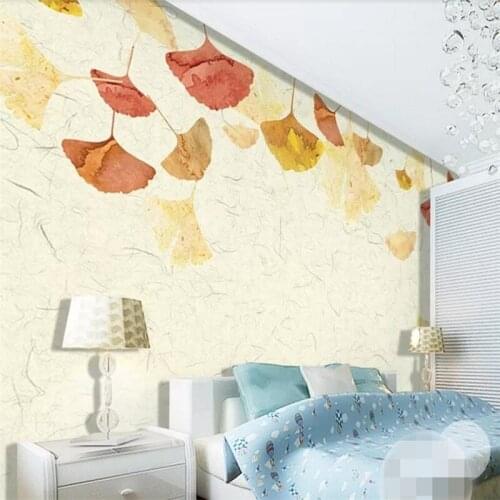 Custom wallpaper simple retro ginkgo leaf hand-painted background wall decoration waterproof material