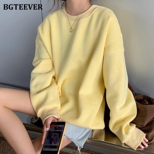 BGTEEVER Casual Oversized Ladies Thicken Pullovers Jacket O-neck Full Sleeve Loose Warm Fleece Female Sweatshirts 2021 Autumn