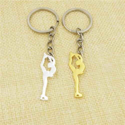 Drop Shipping Fashion Women Speed Skating Keychains Women Bag Pendant Charm Car Key Ring Skater Jewelry Gold Color