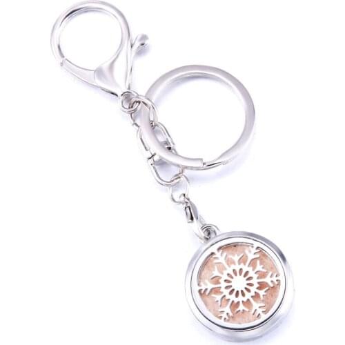 Snowflake Aroma Keychain Open Locket Stainless Steel Perfume Aromatherapy Essential Oil Diffuser Box Keychain Fine Jewelry
