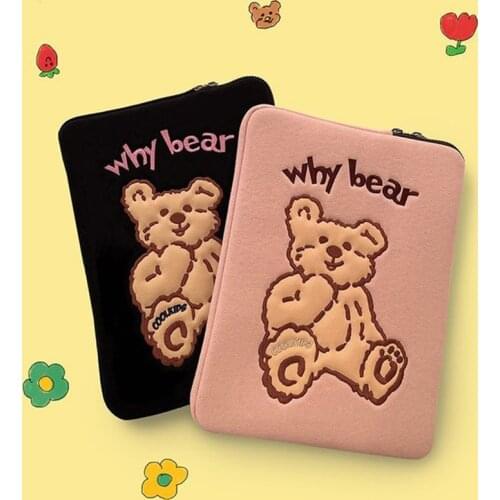 Cartoon Bear Laptop Ipad Bag Girls Cute 11 Inch 13 Inch Mac Ipad Case Korean Liner Bags Female Travel Tablet Handbag Pouch WY55
