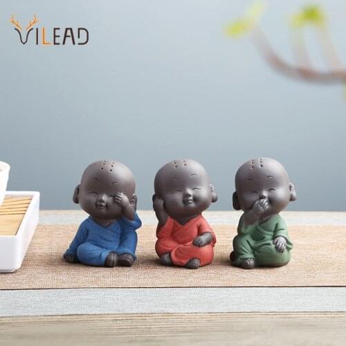 VILEAD 7.5cm Ceramic No Say See Say Little Monk Buddha statue Figurines For interior Creative home desktop decoraccessories