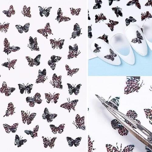 MEET ACROSS 3D Leopard Butterfly Nail Foil Stickers Designs Self Adhesive Decals Manicure Nail Art Decorations