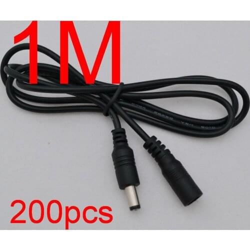 High quality 200PCS CCTV DC Power Extension Cable 1 Meter / 3FT 3 FT Jack Socket to 5.5mm x 2.1mm Male Plug + free Shipping