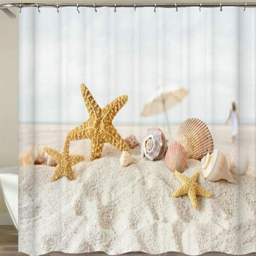 Waterproof Shower Curtain 3d print Beach Sea Shell Sea Wave Bath Curtain Bathroom Polyester Cloth Bath Screen With 12 Hooks