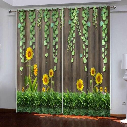 Custom size 3D Blackout Curtain For Living room bedroom Bath Beautiful green leaf sunflower flower Home Decor Window curtain