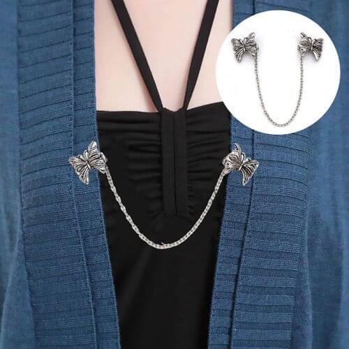 Women Vintage Bow Pin Brooch Sweater Fasteners Vest Blouse Shawl Chain Clips Cardigan Collar Holders Decorations for Party