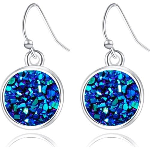 Earrings Fashion Jewelry with Silver Color Natural Druzy Stone Drop Dangle Earring for Women Party Gift