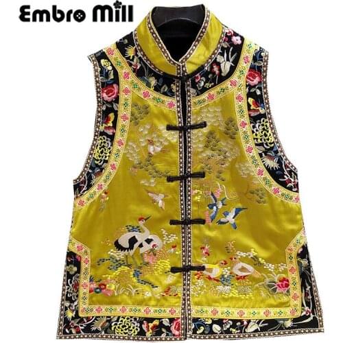 Birds Paying Homage To The Phoenix Embroidery Chinese Style High End Womens Retro Tencel Vest Coat M-3XL