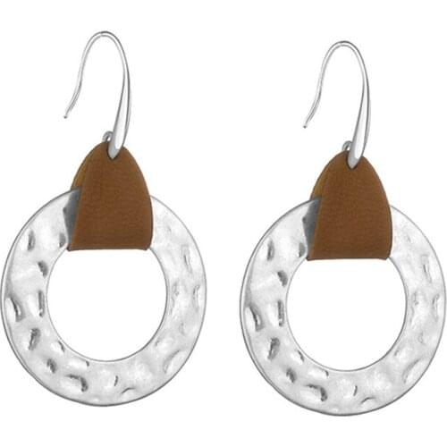 ZWPON 2020 Hammered Leather Geometric Circle Dangle Earrings for Women Irregularity Copper Statement Earrings Wholesale