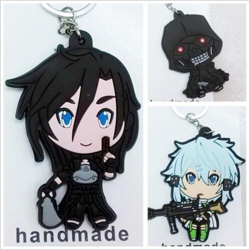 10pcs Sword Art Online Fashion keyChain Asada Shino/Kirigaya Kazuto/Death Gun soft figure doll toy Jewelry pendant keyring