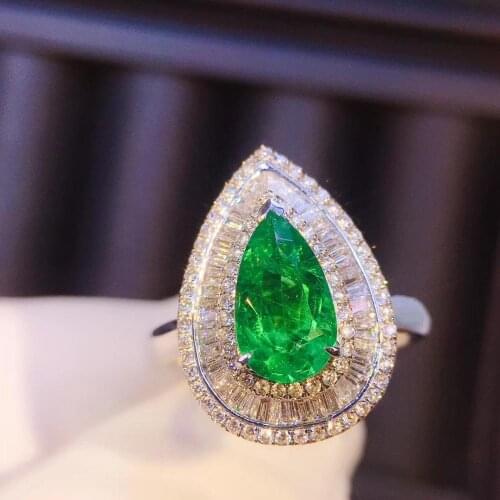 100% 1.21ct Carat Natural Emerald Engagement Ring with Real Diamond 14k White Gold Ring Pendant Dual Use Certificated
