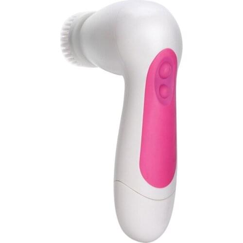 5 in 1 Set Waterproof Facial Cleansing Brush for Deep Cleansing Beauty Products with 5 Exfoliating Brush Heads Rose Red