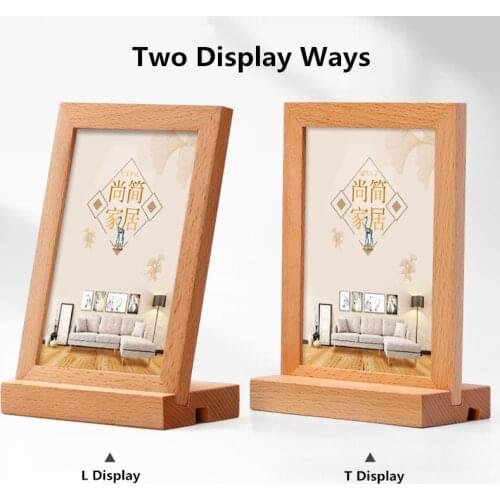 A6 T And L Shaped Table Wood Sign Card Holder Stand Restaurant Advertising Menu Price Listing Holder Payment Card Flyer Display