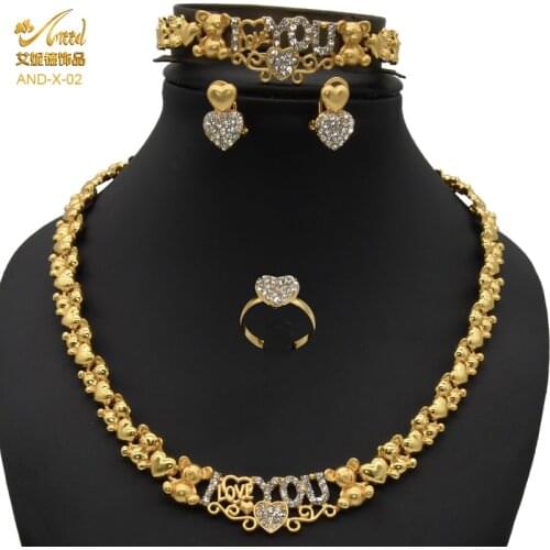 ANIID Xoxo Necklace Sets For Women Bear Gold African Wedding Dubai Arab Jewelries Earrings Bracelet Ring Nigeria Jewelry Plated