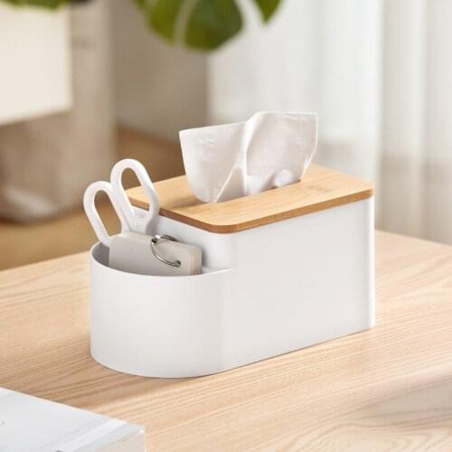 1 Piece Creative Desktop Plastic Tissue Box Home Living Room Sundries Napkin Wet Wipes Storage Holder with Wooden Lid