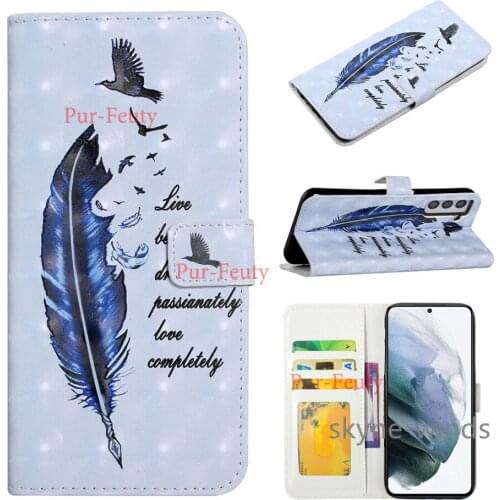 Case for Samsung Galaxy S21 FE Plus Ultra shiny painting leather flip wallet and stand cover for SM S21FE S21Plus S21Ultra coque