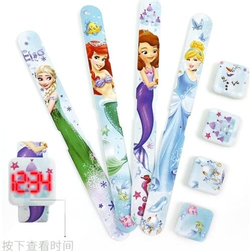 Princess Series Childrens Watch Aisha Sophia Ariel Princess Sandy Watch Childrens LED pop ring electronic watch Girl gift