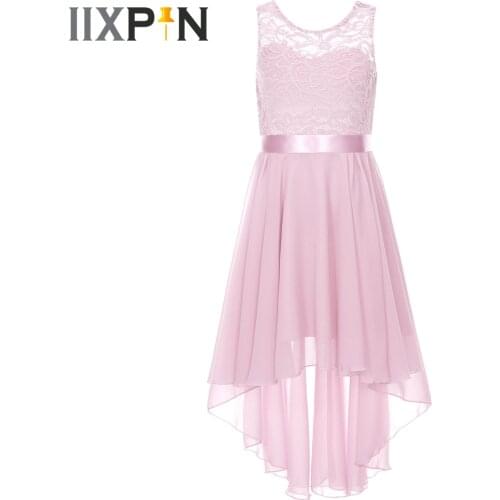 Kids Dresses Princess Girls Hi-Lo Chiffon Swing Lace Dress First Communion Dresses For Girls Wedding Party Childrens Dance Wear