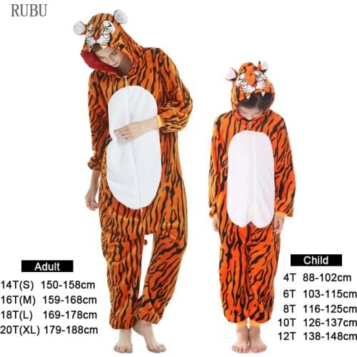 Kids tiger Onesie Kigurumi Flannel Pajamas Cartoon Boys Girls Hooded Adults Animal Unicorn Jumpsuit Pyjama Baby Sleepers Blanket