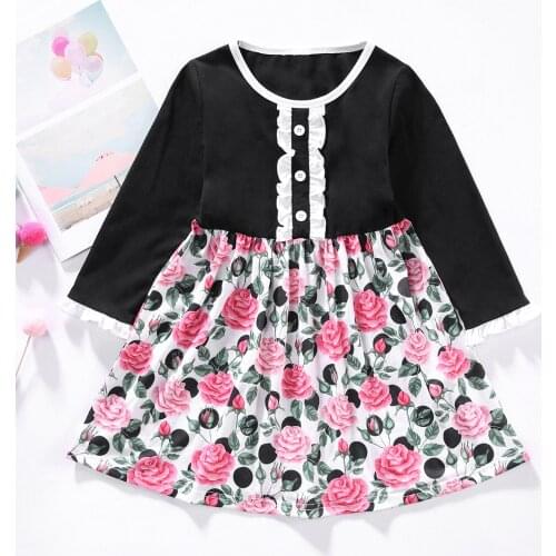Toddler Baby Girls Dress Autumn Kids Clothes Patchwork Floral Print Dresses Childrens Princess Dress Girl Clothing 2 3 4 5 6Y