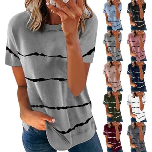 T Shirt Femme Summer Tie-Dye Printed Striped Loose 5XL Plus Size Tops Fashion Casual O-Neck Short-Sleeved Tee Shirt Ladies Tops