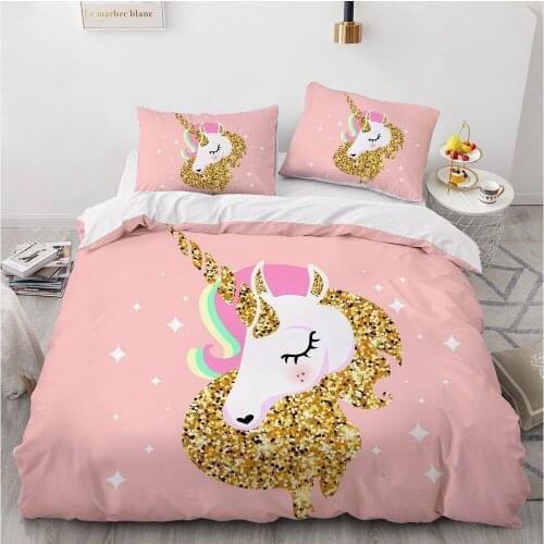 Luxury 3D Bedding Set Duvet Cover Set Comforter Single King Queen Double Single Size Unicorn Cartoon Design Custom Bedclothes