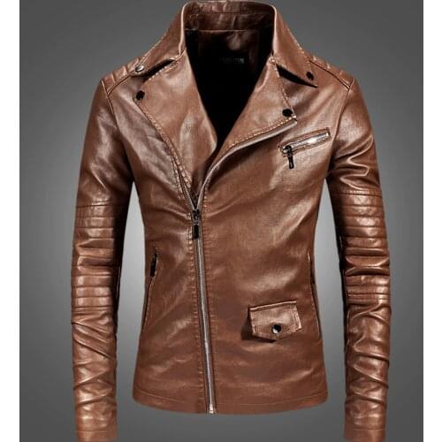 Spring Autumn PU Leather Jacket Men Fashion Slim Fit Jaqueta Masculina Motorcycle Jacket Turn Down Collar Faux Leather Coat Men
