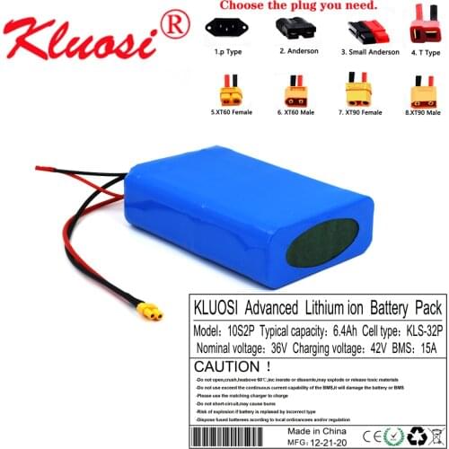KLUOSI 36V 6.4Ah 6Ah 10S2P 250W 450W 42V Lithium Battery Pack Electric Scooter Unicycle Ebike with 15A BMS M365 Pro Extend Range