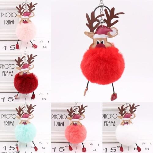 Cute Xmas Elk Plush Ball Keychains Keyring Bag Purse Handbag Pendant Christmas Gift
