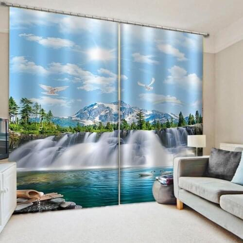 Fashion Customized 3D Curtain blue nature scenery curtains watefall curtain Luxury 3D Curtains For Living room Bed room Office