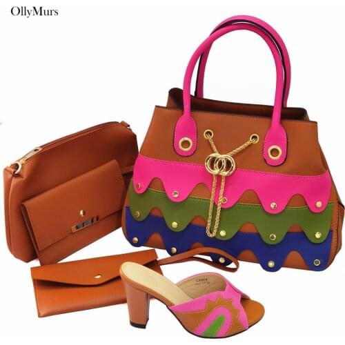 Fashion African Style Women Royal Blue Color Shoes And Bag Set Nice Rhinestone High Heels Shoes And Bag Set For Party On Stock
